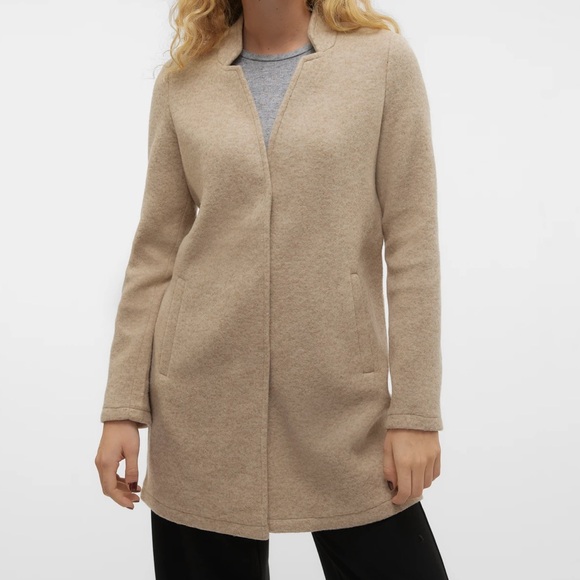 Vera Mota Size Small Camel Brush Katrine Concealed Snap Closure Minimalist Coat - Picture 1 of 8